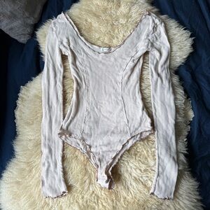 Intimately Free People Cream Long Sleeve Waffle Bodysuit